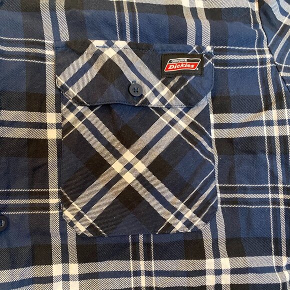 Dickies Mens Shirt 2XL Blue & White Plaid Short Sleeve Button-Up 100% Cotton - Picture 6 of 9